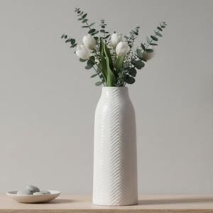 hjn Large White Vase for Flowers Ceramic Vase for Home Decor Tall Vases for Your Floor/Kitchen/Office/Living Room/Table- White Texture(Large)