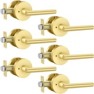 Haidms Gold Door Handles Interior, Heavy Duty Zinc Alloy Interior Door Handle, Privacy Door Lever for Bedroom Bathroom (6 Pack)