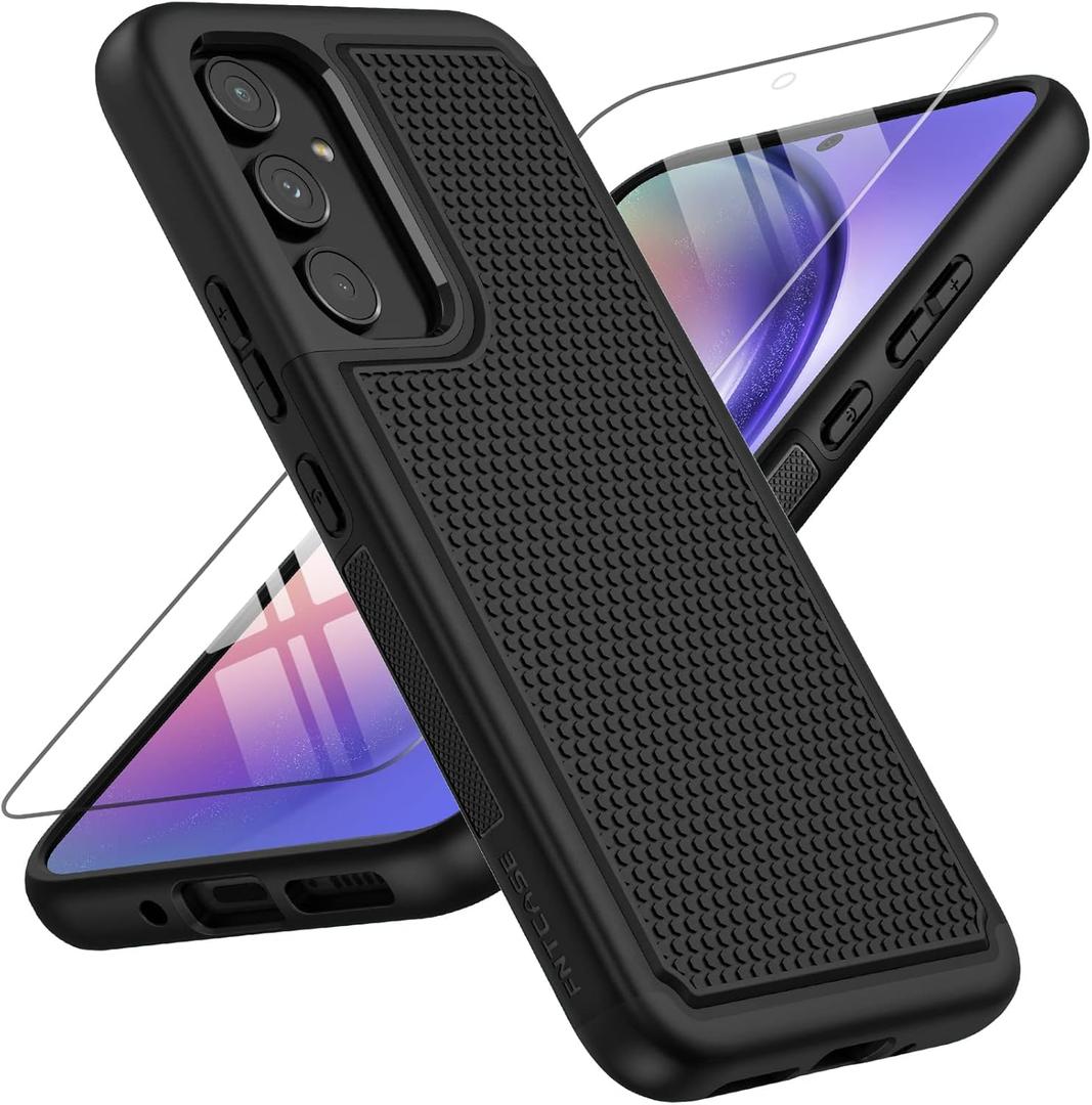 FNTCASE for Galaxy A54-5G Phone Case - Samsung Military Grade Drop Protection, 14ft Drop Tested, Screen Protector Included, Anti-Slip Matte Textured, TPU+PC Dual Layer Shockproof Cover (Black)