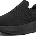 SHULOOK Non Slip Work Shoes for Women Slip Resistant Sneakers Mesh Slip On Food Service Shoes Chef Kitchen Restaurant Lightweight Comfortable Sock Shoes (Black)