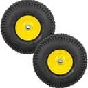 2 PCS Exact Replacement 15x6.00-6" Front Tires and Wheel Assembly for John Deere Riding Mowers, Compatible with John Deere 100 and 300 Series, 3" Offset Hub, 3/4" or 5/8" or 1/2" Bushings (Yellow)