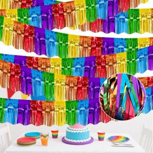 6 Pack 59Ft Rainbow Parade Floats for Trailer Car, Colorful Wavy Foil Fringe Garland Tinsel Streamers Hanging Banner Table Skirts for Graduation Homecoming Holiday Birthday Pride Party (Rainbow)
