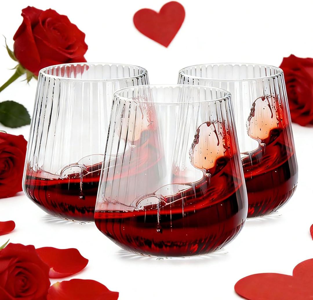 Ciaell 30 Pack Plastic Ribbed Wine Glasses - 14 OZ Thicker Origami Stemless Disposable Wine Champagne Whiskey Unbreakable Cocktail Glass, Reusable Wine Cups for Party Wedding Bar