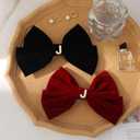 2Pcs Velvet Hair Bows Set  Red & Black Elegant Bow Clip & Long Ribbon Hair Clip, Personalized Hair Accessories for Women, Girls & Kids, Gift for Weddings, Birthdays, Christmas-J