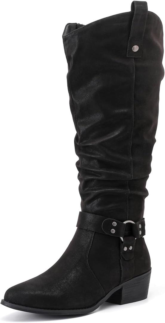 Luoika Women's Extra Wide Calf Knee-High Boots (Blackpu 109)