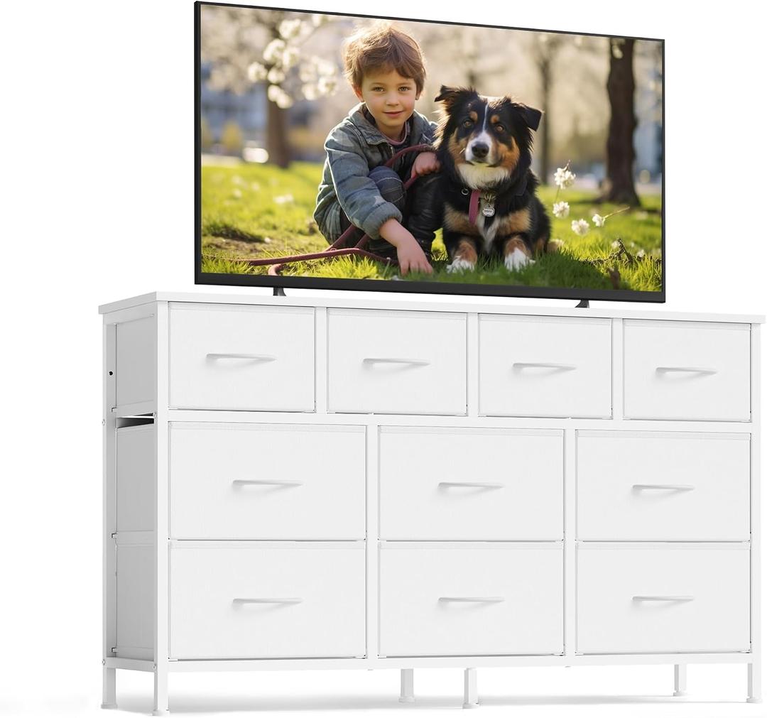 SONGMICS Dresser for Bedroom, Wide Dresser with 10 Fabric Drawers, 11.8"D x 44.8"W x 26.8"H