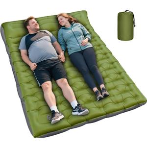 Double Sleeping Pad, Extra Thick 6 Inch Sleeping Pad for Camping 2 Person with Built-in Pillow & Foot Pump Ultralight Compact Inflatable Camping Mat for Backpacking Hiking Travel Tent Camp Gear Gifts (Green Grey-double)