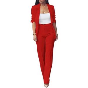 HuiSiFang Womens Fall Fashion 2 Piece Blazer Sets Open Front Blazers and Slim Fit Pants Suits Set, XL