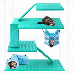 9 Pcs Ferret Cage Liner Set with Hammock and Tunnels Washable Guinea Pig Rat Ferret Pads Bedding Cage Accessories Kit for Small Animals Hamster Rats Chinchillas Hedgehogs Guinea, Blue