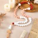 Misdary Baby Rosary Baptism Gift Silicone God Bless Kids Rosary with Cross Baptism Party Supply for Baby Shower Christian Catholic Communion Gifts(Dark Pink,Square)