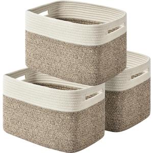 Storage Basket,Woven Baskets for Storage,Cotton Rope Baskets for Organizing,book Basket,towel,Toy Basket or Storage Bins for Living Room - 3 Pack,Brown