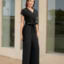 Dressystar Women's Summer 2 Piece Outfits Casual V Neck Crop Tops Wide Leg Pants Set Cap Sleeve Tracksuit Lounge Travel Sets (Black, S)