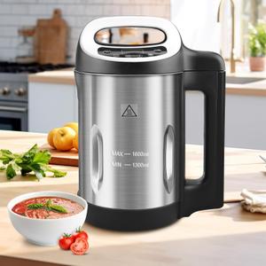 Homtone 1.6L Soup Maker, Stainless Steel Soup Making Machine with Smooth & Chunky Settings, Anti-Dry Burn, Overfill Sensors, Self-Cleaning Mode for Quick Soups, Baby Food