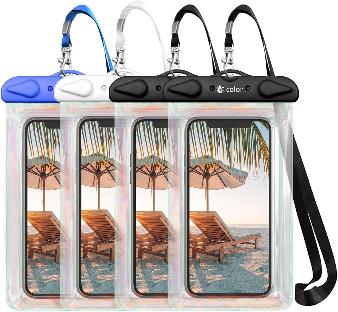 F-color Waterproof Phone Pouch - 4 Pack Iridescent Edges Phone Waterproof Pouch for iPhone Up to 7.2", Cruise Ship Essentials IPX8 Waterproof Phone Case Shining Dazzling Fashion for Swimming, Beach F-color Waterproof Phone Pouch - 4 Pack Iridescent Edges Phone Waterproof Pouch for iPhone Up to 7.2", Cruise Ship Essentials IPX8 Waterproof Phone Case Shining Dazzling Fashion for Swimming, Beach