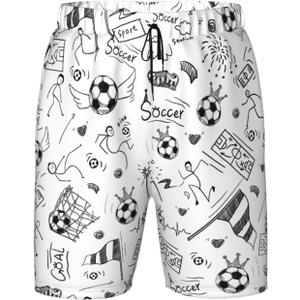 Boys Soccer Swim Trunks Kids Bathing Swimwear Teen Soccer Beach Shorts with Compression Liner Swimsuit Board Shorts (XL)