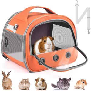 Bissap Guinea Pig Carrier Bag, Portable Small Animal Carrier Pouch for Hamster Chinchilla Rabbit Gerbil Hedgehog Sugar Glider Outgoing Travel Carrying Case -Orange