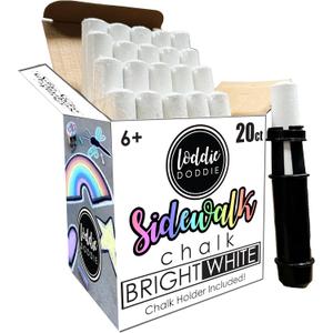 Loddie Doddie Jumbo White Sidewalk Chalk - Pack of 20 - Ergonomic Easy-Grip Sidewalk Chalk for Kids - Low-Dust Formula for Outdoor Kids Activities - Storage Bucket for Outside Fun