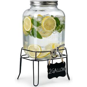 2 Gallon Glass Drink Dispenser,Beverage Dispenser with Stand,Lemonade Dispenser with 304 Stainless Steel Spigot Leakproof for Entertaining Guests, Picnic,Hosting Parties