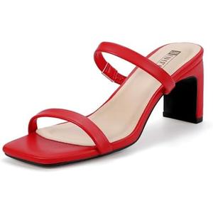 IDIFU IN3 Chunky Heels For Women Low Block Square Open Toe Heels Two Strap Slip On Comfortable Slides Heeled Sandals Sexy Wedding Prom Party Dress Shoes Cute Mule Short Heels, Size 8