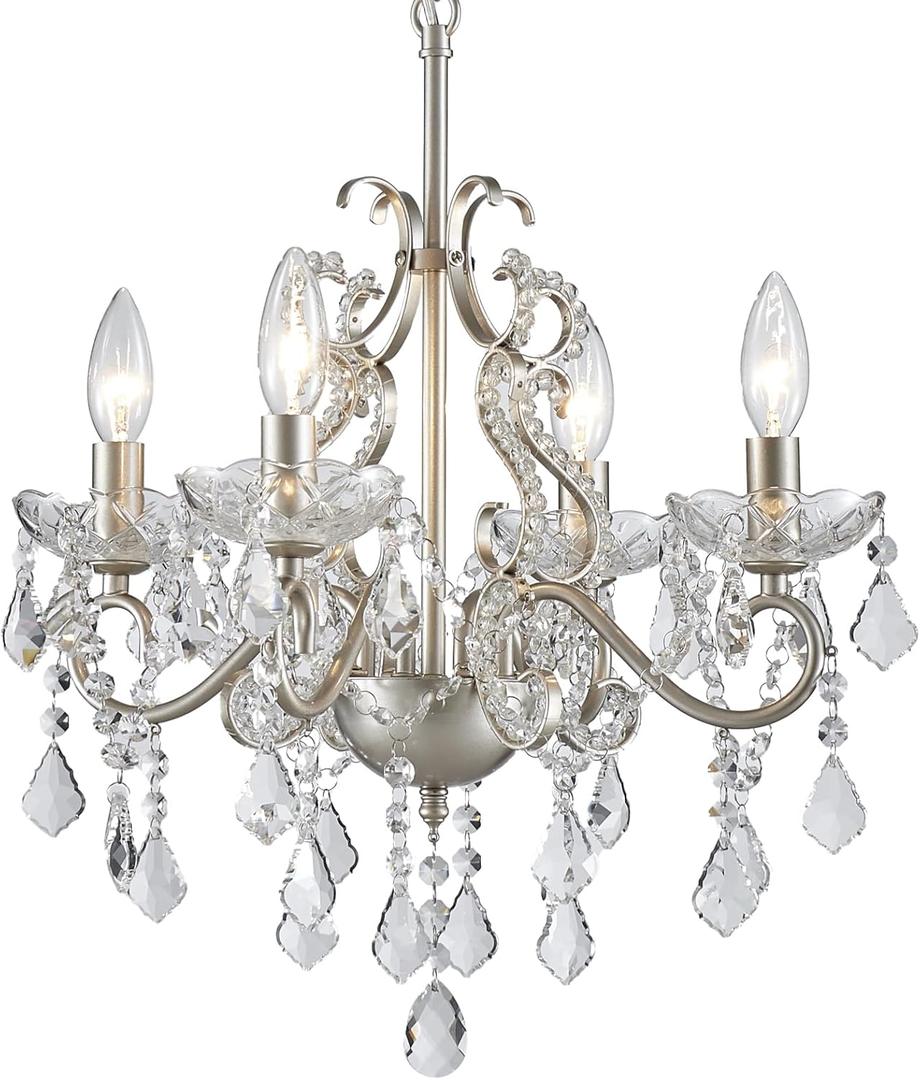 Crystal Chandelier Light Fixture, Modern K9 Crystal Chandeliers for Dining Room 4-Lights Nickel Pendant Ceiling Light Fixture for Entryway Kitchen Island Bathroom Bedroom Living Room, H 21" x W 17.7"