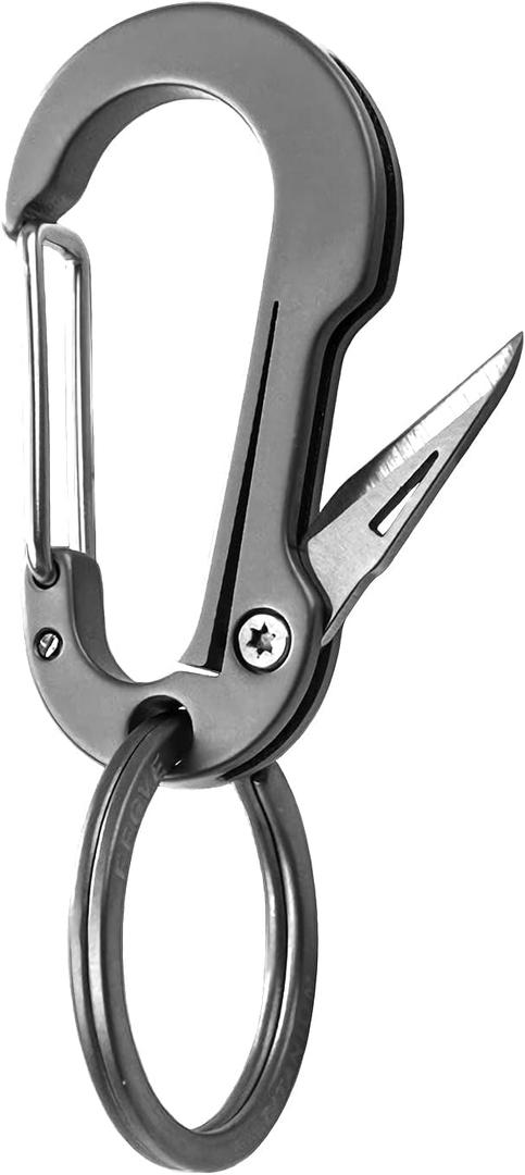 Titanium Carabiner Clip for Keys, Multifunctional EDC Keychain with Keyring, Backpack Accessory (02 Grey-knife)