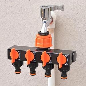 4 Way Garden Tap Splitter, Garden Hose Faucet Splitter with 1/4 in Quick Connector, Heavy Duty Water Manifold with Individual On/Off Valves, Universal Threaded Adapter for Hose Pipe