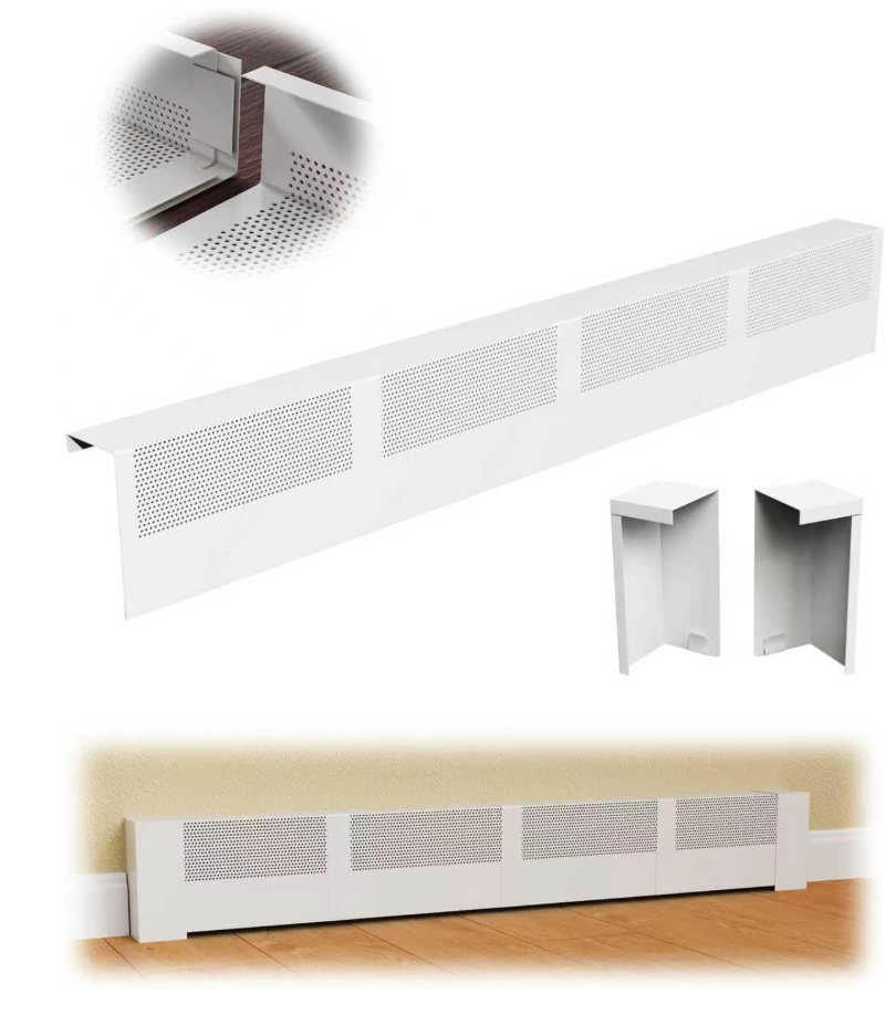 Baseboard Heater Covers, 4Ft DIY Size Baseboard Cover with Endcaps for Replacing Old Hydronic Hot-Water Baseboard Radiator Covers, Easy Slip-On and Rust Proof Baseboard Heat Front Cover for Home