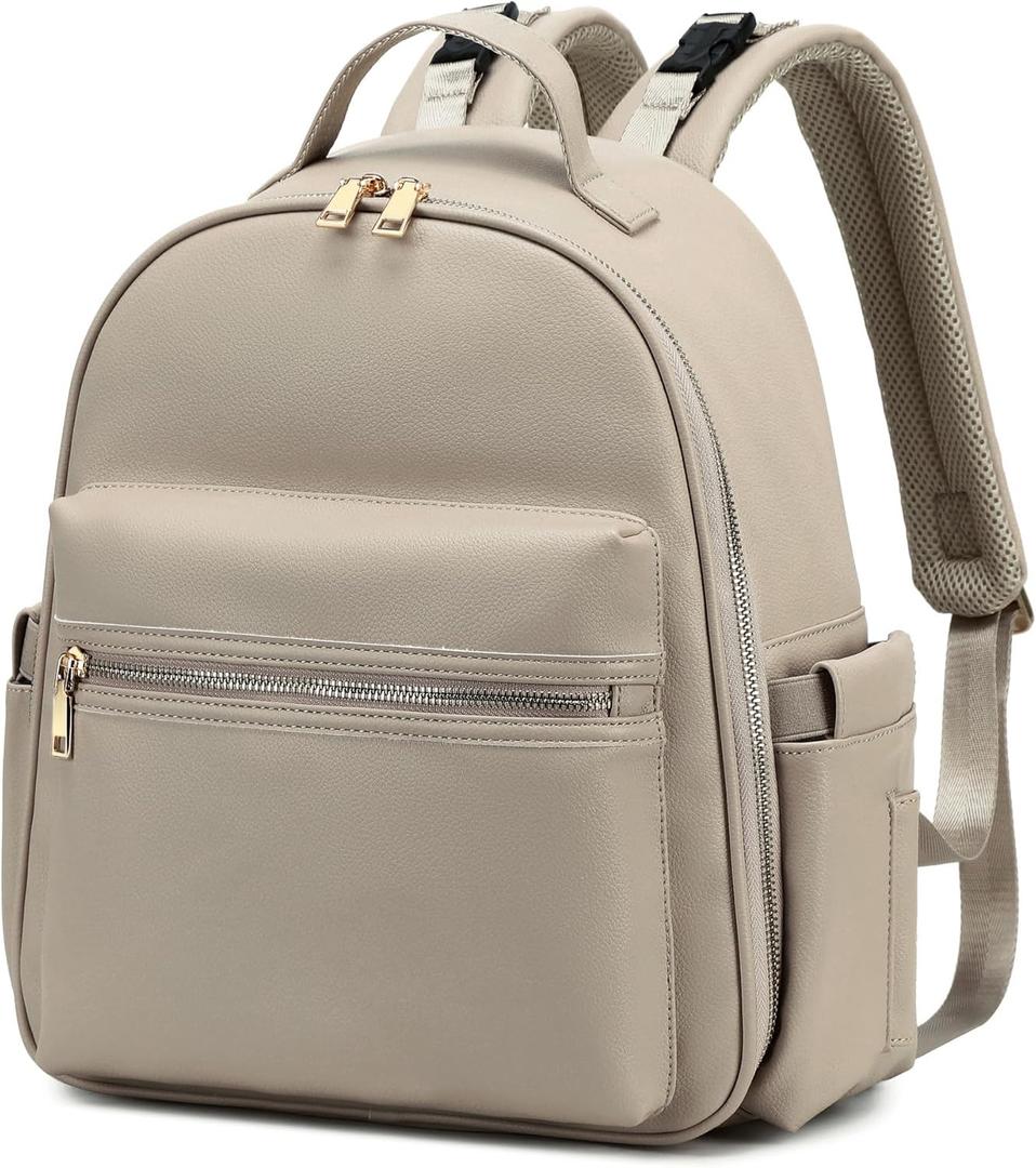 Compact Diaper Backpack with Stroller Buckle, Insulated Pockets and Water-proof Pocket (Beige)