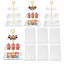 DIDROOM 10 Pack Dessert Table Display Set - 4 x Three-Tier Square Cupcake Stands and 6 x Serving Trays, Elegant Tableware for Cakes, Cupcakes, Pastries, and Snacks, Perfect for Parties (White)