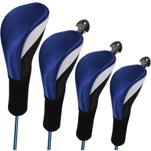 Lybile Golf Club Head Covers for Fairway Woods Driver Hybrids, 4Pcs Long Neck Mesh Golf Club Headcovers Set with Interchangeable No. Tags 3 4 5 6 7 X (Blue)