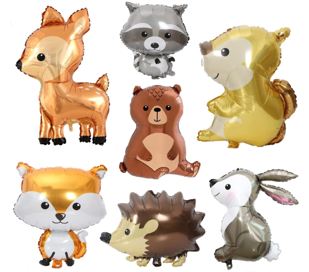 7PCS Forest Animal Balloons - Jumbo Bunny Fox Squirrel Hedgehog Raccoon for Woodland Themed Baby Shower & Birthday Party Decorations