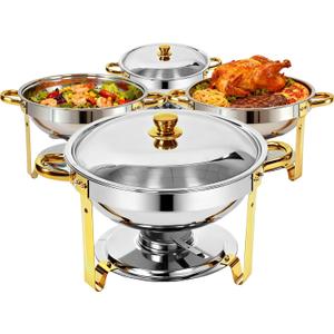 Chafing Dishes for Buffet 4 Pack, 6QT Round Chafing Dish Buffet Set 304 Stainless Steel Food Warmers for Parties Buffet Catering Events, Buffet Servers and Warmers, Chafers Servers Sets, Gold & Silver