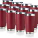DOMICARE 20oz Stainless Steel Tumbler Bulk with Lid, Double Wall Vacuum Insulated Travel Mug, Powder Coated Coffee Cup (Powder Red, 12)