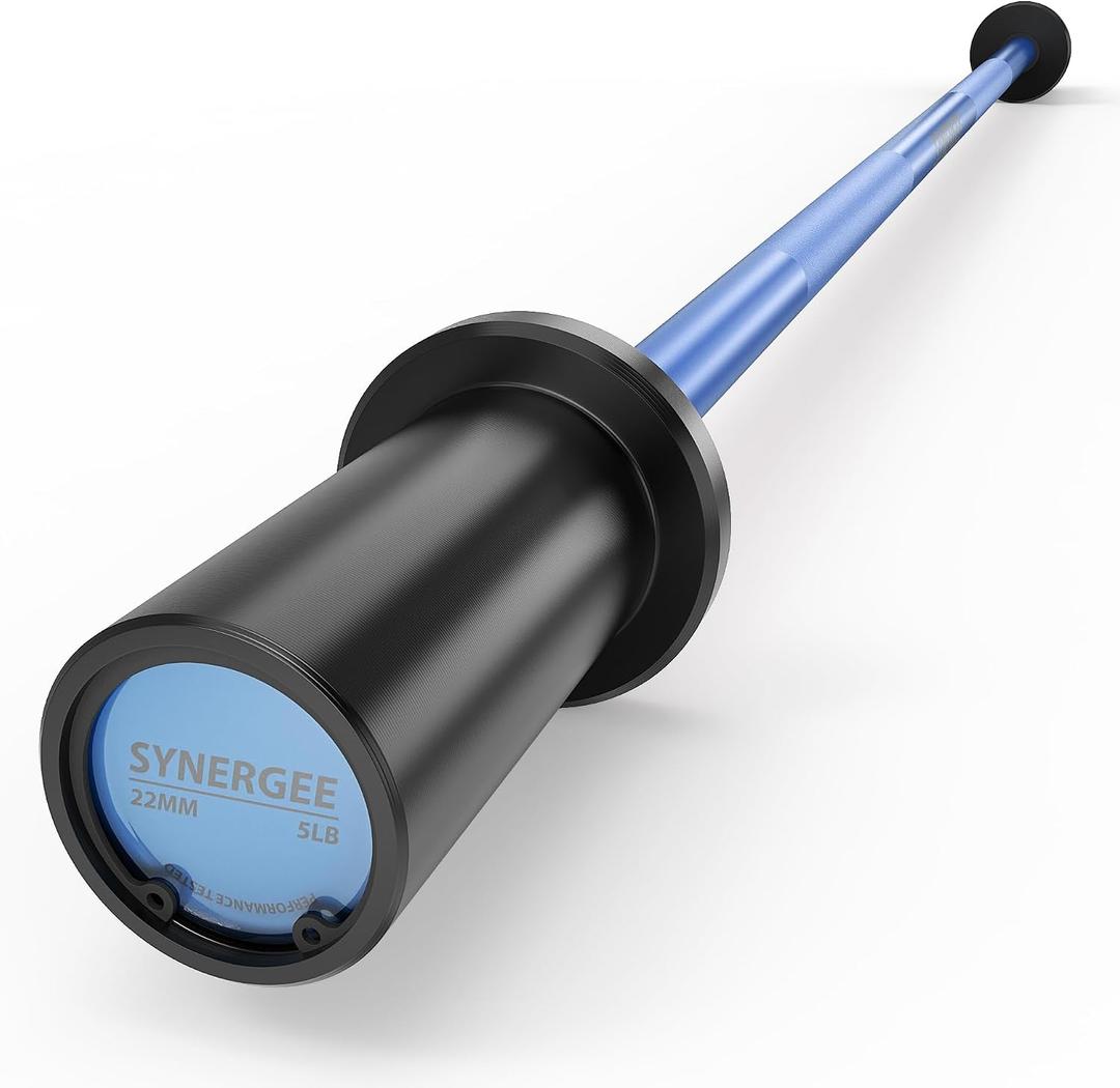 Synergee Kids 5lb Barbell Childs Weightlifting Bar with 2" Sleeves. Beginner Training Bar for Boys & Girls. Youth Fitness & Strength Training Blue
