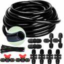 1/2in. Drip Irrigation Tubing - 50FT Drip Line Irrigation System Parts for Garden(Includes 1/2" Straight Connector,Switch Valves, T Connectors, 1/2" to 1/4" Tubing Reducers, Cable Zip Ties)