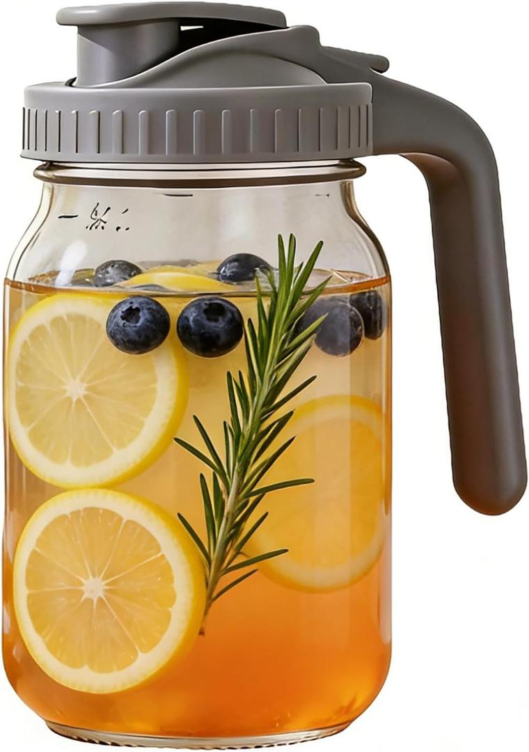Mason Water Jar Wide Mouth 24 oz Mason Jar Sealed Plastic Lid with Pouring Air Tight Leak Proof Suitable for Tea, Milk, Lemonade, Juice, Coffee, Beverages