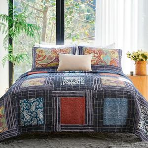 Secgo Queen Comforter Set for Bed - 100% Cotton Quilts Queen Size, Black Bedspreads (90 * 98 Inch) with 2 Pillow Shams, Patchwork Reversible Lightweight Bedding (Interstellar)