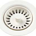 Elkay LKQS35PA Polymer Drain Fitting with Removable Basket Strainer and Rubber Stopper, Parchment