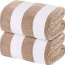 White Classic Beach Towels Oversized Cabana Stripe Cotton Bath Towel Large - Luxury Plush Thick Hotel Swim Pool Towels for Adults Super Absorbent Quick Dry - 35x70 Beige [2 Pack]