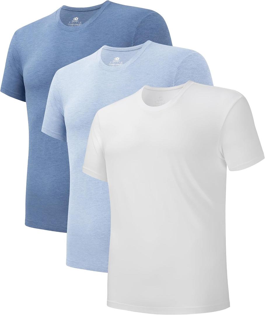 DAVID ARCHY Men's Undershirt Rayon Made from Bamboo Moisture-Wicking T Shirts Heather Stretch Crewneck Tees for Men, 3-Pack (L, White/Heather Light Blue/Heather Blue Gray)