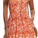 ZABERRY Womens Casual Summer Dresses Drawstring V Neck Tiered Boho Floral Sundress Vacation Mini Dress M