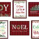 HOURIA 6Pcs Framed Buffalo Plaid Christmas Canvas Wall Art, Joy to The World Xmas Christian Jesus Wall Decor for Home,12x16 Vintage Religious Christmas Decorations for Living Room Bedroom