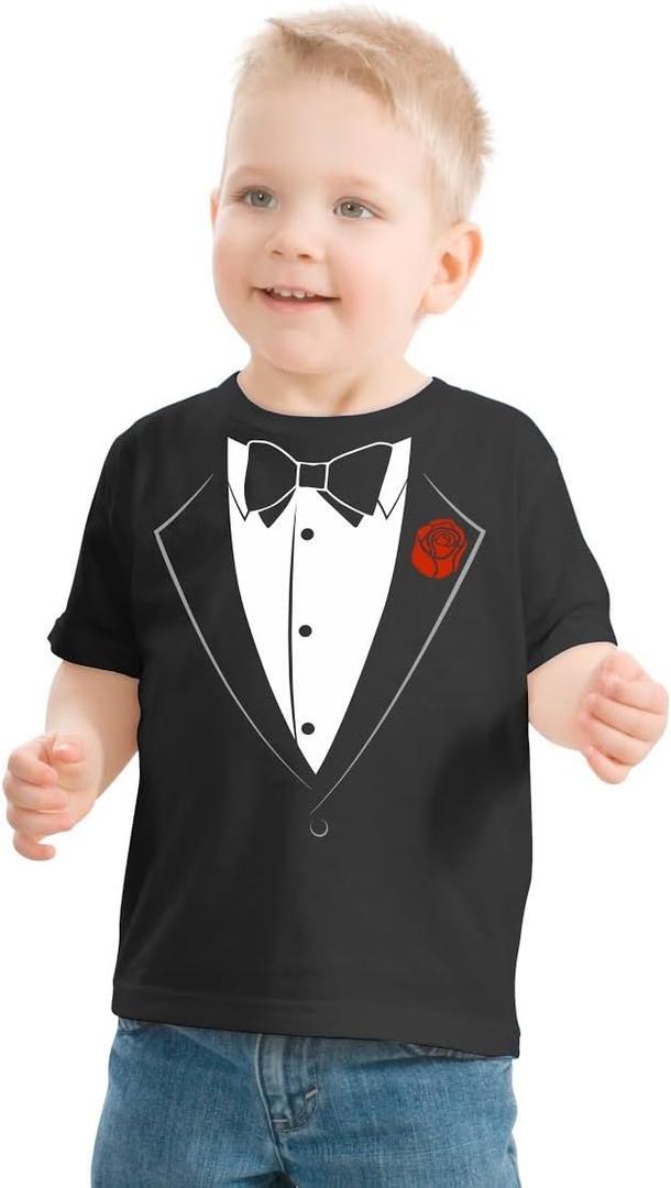 Ann Arbor T-shirt Co. Little Boys' Tuxedo Tee | Kid's Wedding Youth & Toddler Shirt-Toddler - 4T Black