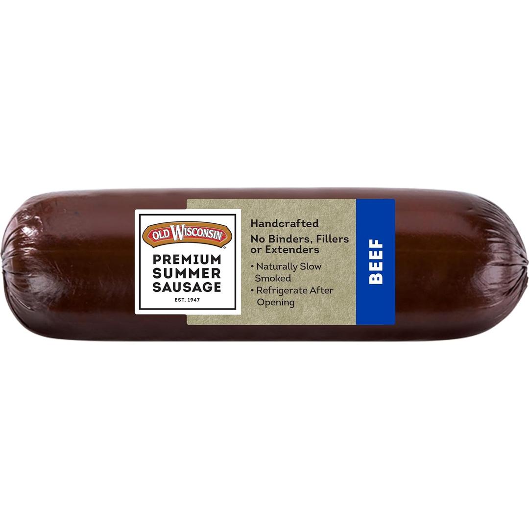 Old Wisconsin Premium Summer Sausage, 100% Natural Meat, Charcuterie, Ready to Eat, High Protein, Low Carb, Keto, Gluten Free, Beef Flavor, 8 Ounce (EXP 08/13/26)