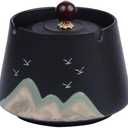 Kraledge Ceramic Outdoor Ashtray with Lid, Windproof, Black, Rustic Style, 2 Inches Diameter x 2 Inches Height