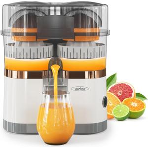 Dual-Head Electric Citrus Juicer, Electric Orange Juicer Machine with Built-in Cutter & Cleaning Brush, Portable Lemon Squeezer One Button Easy to Use for Kitchen