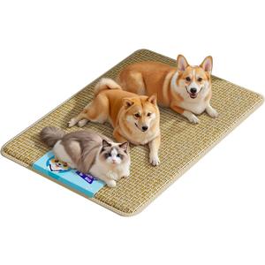 Dog Cooling Mat 36"x28", Waterproof Summer Dog Bed Mat for Big and Large Pets, Pet Cooling Mat for Crate Kennel, Natural Rattan Straw Pad, Anti-Slip Cool Mattress for Indoor and Outdoor Use (X-Large)