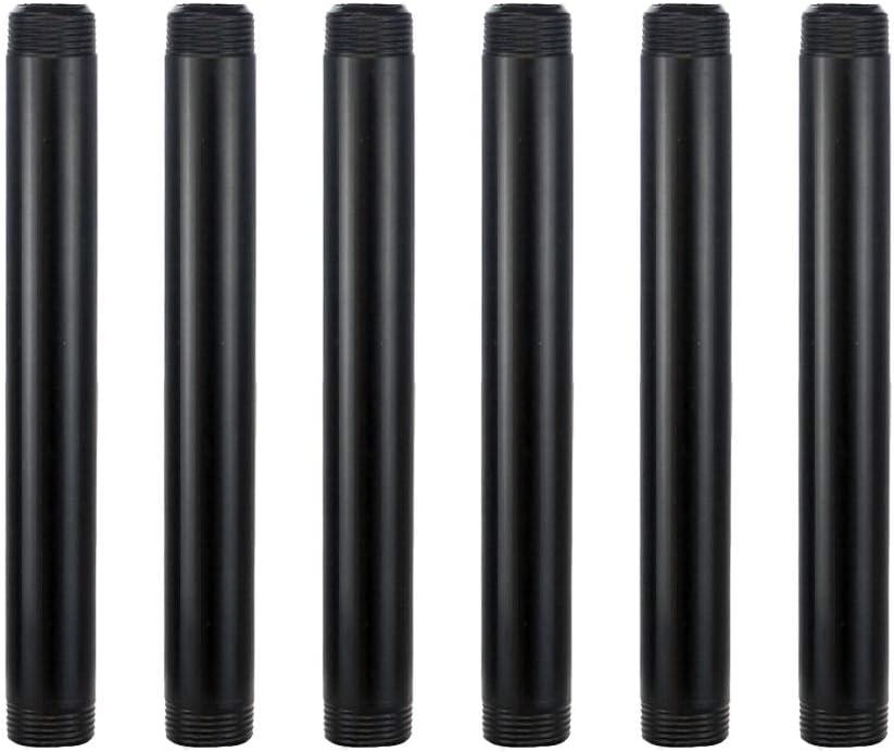 GeilSpace 6 Pack 3/4"  8" Pre-Cut Black Metal Pipe, Industrial Steel Fits Standard Three Quarters Inch Black Threaded Pipes and Fittings - Vintage DIY Industrial Shelving (3/4"  8")