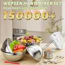 WEPSEN 5-Speed Electric Hand Mixer, 4 Large Mixing Bowls Set, Handheld Mixers with Whisks Beater, Stainless Steel Metal Nesting Bowl Measuring Cups Spoons Kitchen Cake Blender for Baking Supplies