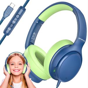 INFURTURE USB C Headphones Kids with Mic, Active Noise Cancelling Kid Wired Headphones for Kid 85/94dB Safe Volume Limit, Over Ear Headsets, Boys Girls Wired Headset for School/Travel, for Kids